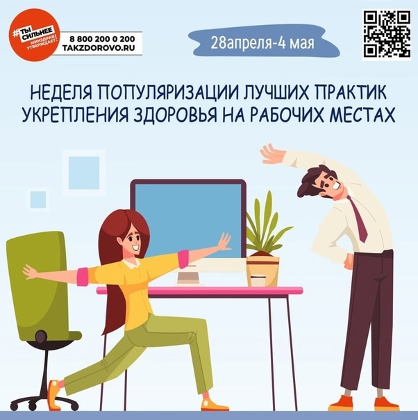 28 апреля по 4 мая 2025 года - Неделя популяризации лучших практик укрепления здоровья на рабочих местах